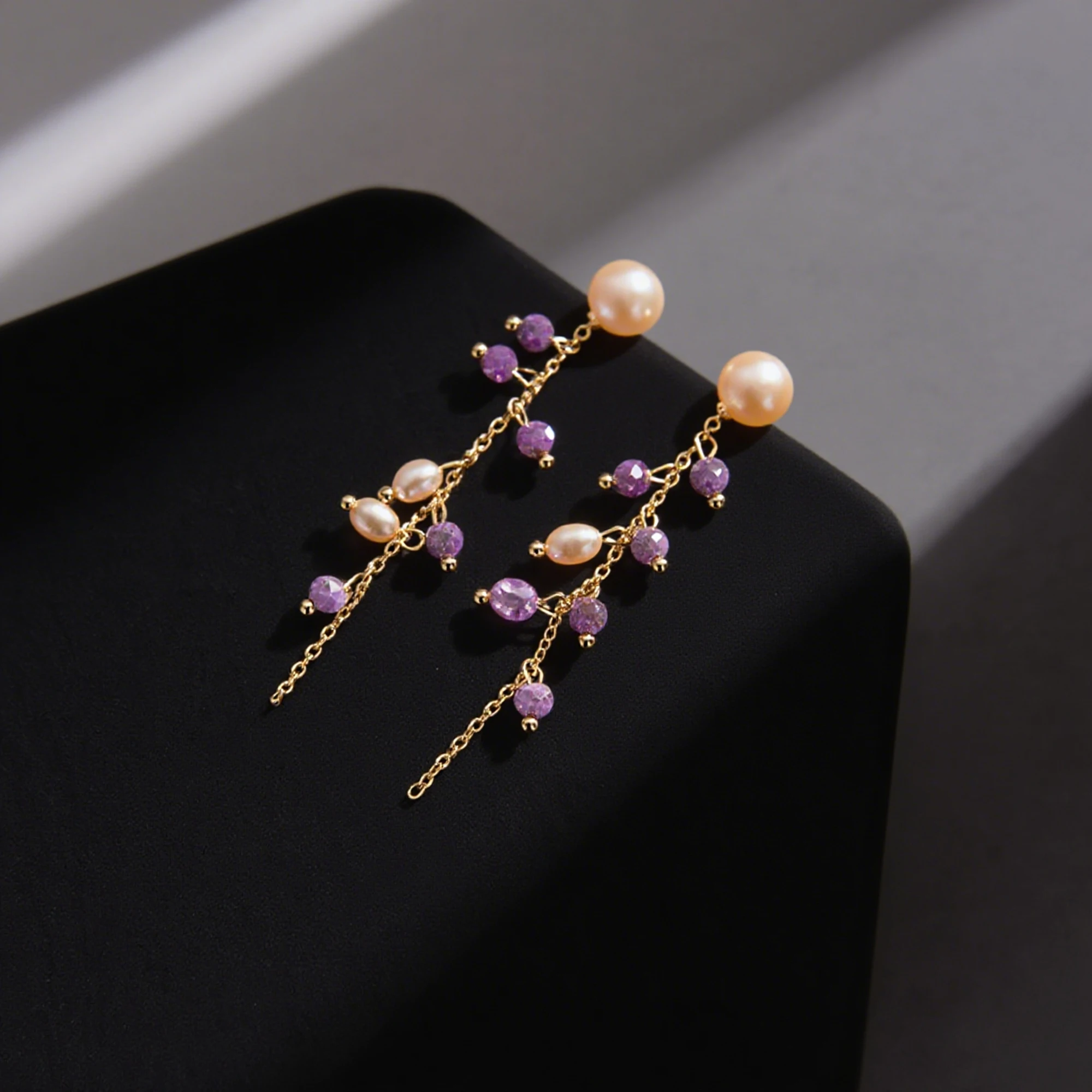 

Effie Queen 14K Gold Baroque Pearl Dangle Earrings Exquisite 925 Silver Natural Freshwater Pearl With Purple Mica Present MPE05