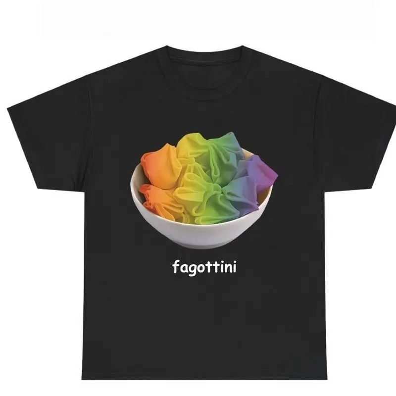 

Fagottini Meme T-Shirts Funny LGBTQ Pride Pasta Shirts Rainbow Gay Graphic Tees Hilarious Queer Print Tops