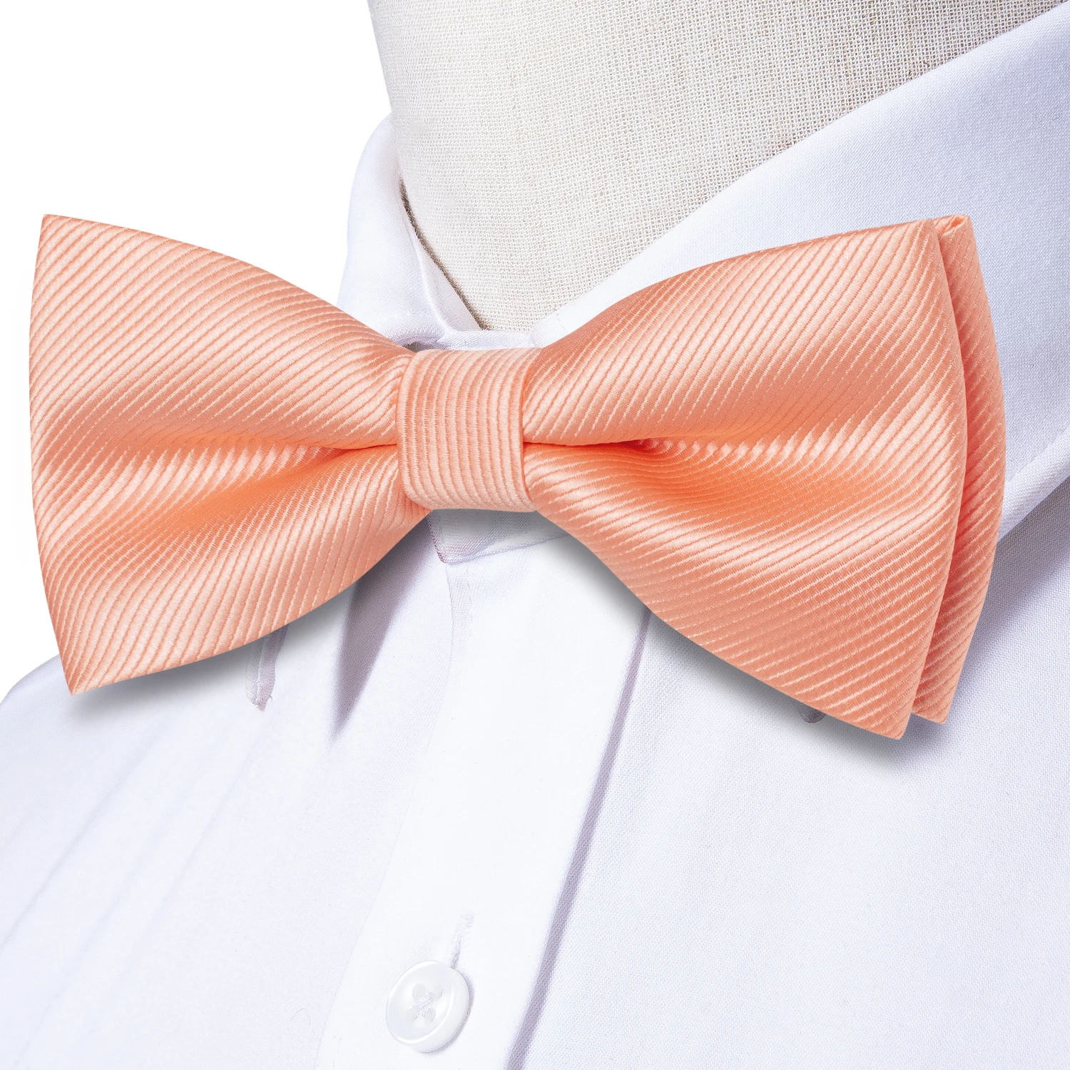 Hi-Tie Orange Tangerine Silk Mens Bow Tie Hankerchief Cufflinks Set Pre-tied Butterfly Knot Bowtie for Male Wedding Business