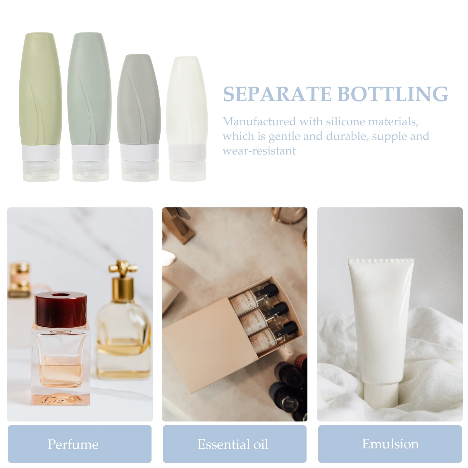 

4pcs Silicone Travel Bottles Refillable Toiletries Dispensers Empty Shampoo Containers 60Ml 90Ml Durable Leakproof