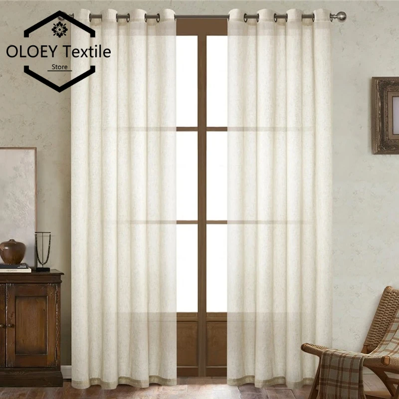 

Natural Style Linen Sheer Curtains for Living Room Modern Beedroom Flax Tulle Solid Voile Curtain Window Drapes Customize