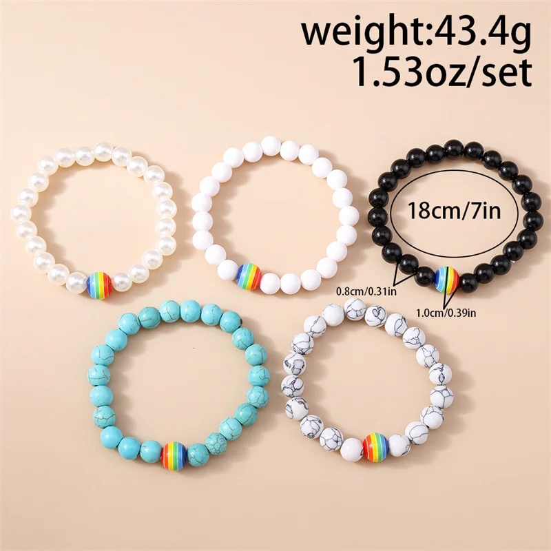 5 Stück/Set, modische, handgefertigte Armbänder mit türkisfarbenen Perlen für Damen und Mädchen, ideal als Schmuckgeschenk für Partys und Festivals. – Detail 3