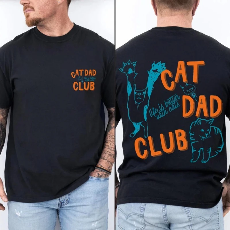 Lovely Cat Dad Club Shirt Back Design Tee Funny Lover New Pet Parent Casual Style Graphic T-Shirt All-match Fashion Short-sleev