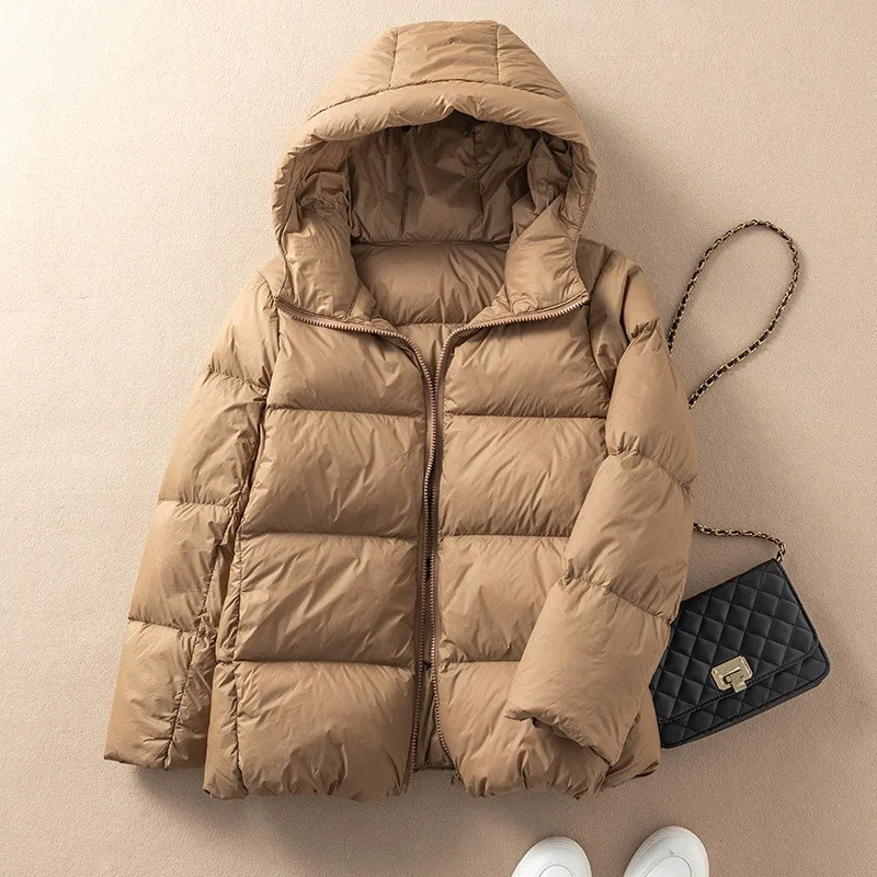 Women's Clothing Short Hooded Puffer Jacket Simple Elegant Down Jacket Women's Autumn Winter Warm White Duck Down Coat Korean
