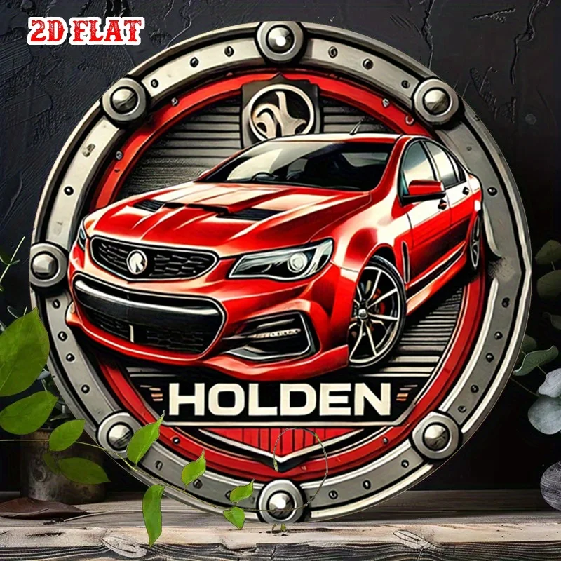 2D Flat, Round Holden Car Aluminium Metall Blechschild – Retro 7,87" Rustikale Metallwandkunst, langlebig, wetterbeständig, für drinnen und draußen