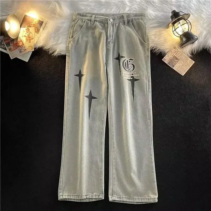 Men's Retro Jeans Neutral Wide Leg Denim Trousers Loose Straight  Man Jeans Streetwear Boy Casual Baggy Hip Hop 2023 New Y2K