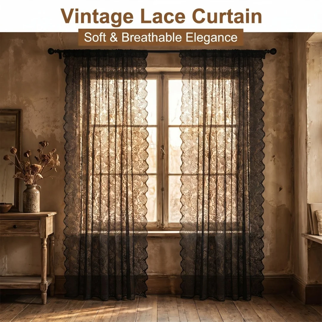 New black gauze curtain American retro phoenix flower lace window screen living room bedroom semi-shading window screen