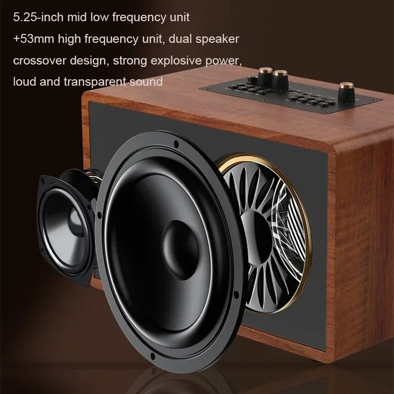 Vintage Wooden Bluetooth Speaker FM Radio 60W Powerful USB Card Insertion Hifi Subwoofer for Phone TV Home Theater System Audio