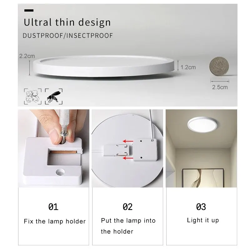 LED 천장 조명 모던 소형 원형 패널 조명, 변기 베란다 다용도 욕실 램프, 6W, 9W, 13W, 18W, 24W, 110V, 230V