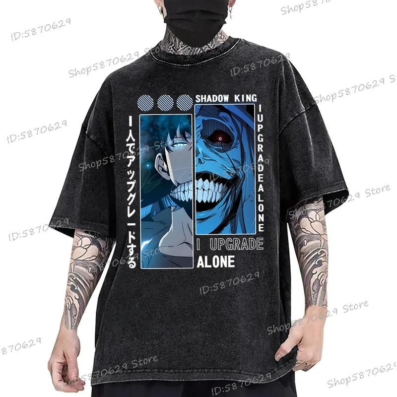 تي شيرت رجالي حار أنيمي سولو التسوية قميص سونغ جينوو الظل العاهل المحملة القطن غسلها قميص سولو التسوية أنيمي المشجعين التي شيرت