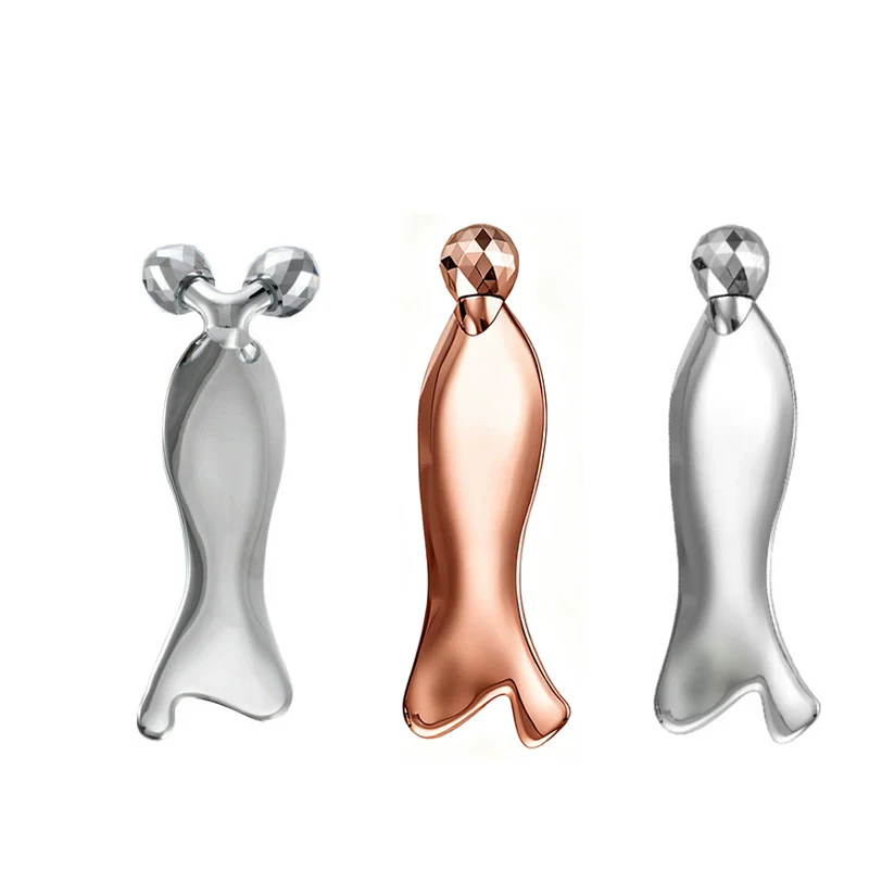 Fish-Shaped Zinc Alloy Scraper - 3D Rolling Facial Massage Tool for Lymphatic Drainage, Portable Gua Sha Board Tool