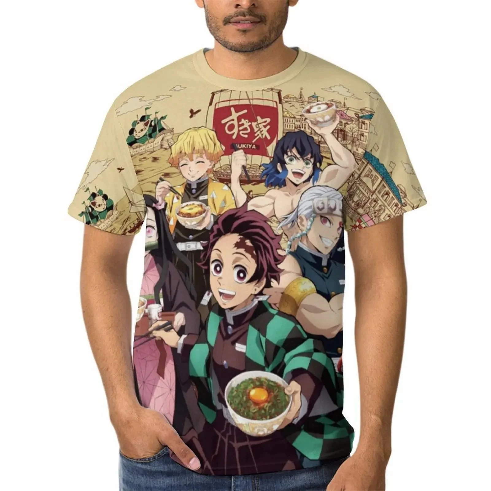 

Demon Slayer Kama Do Tanjirou Anime Character T-shirt Summer Round Collar Loose for Men and Women