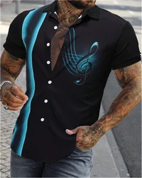 Camisa de manga corta con música brillante para hombre, ropa informal de uso diario, top de tela cómoda, novedad de 2024