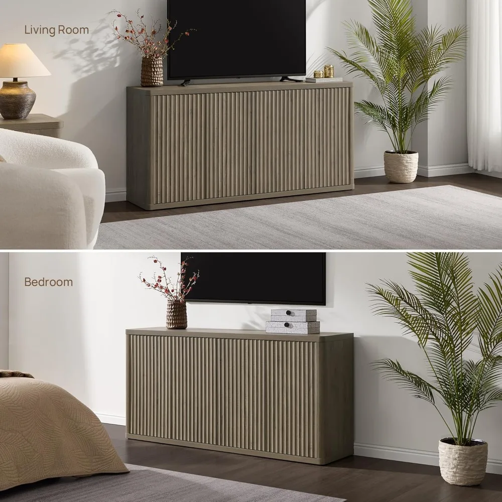 حامل تلفزيون لغرفة المعيشة - مركز ترفيه مع مساحة تخزين للتلفزيون مقاس 65 بوصة، حامل تلفزيون حديث، خزانة وحدة تحكم طويلة مخدد #5