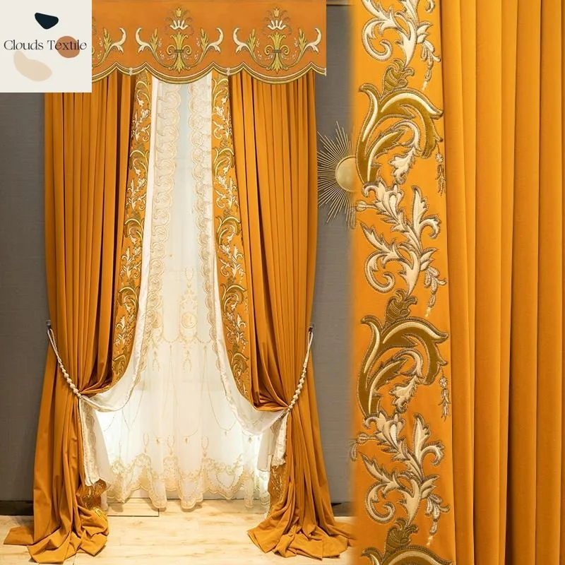 

European Custom Valance Blackout Embroidered Curtains for Living Room Bedroom Dining Luxury Decor Floor-to-ceiling Windows Tulle