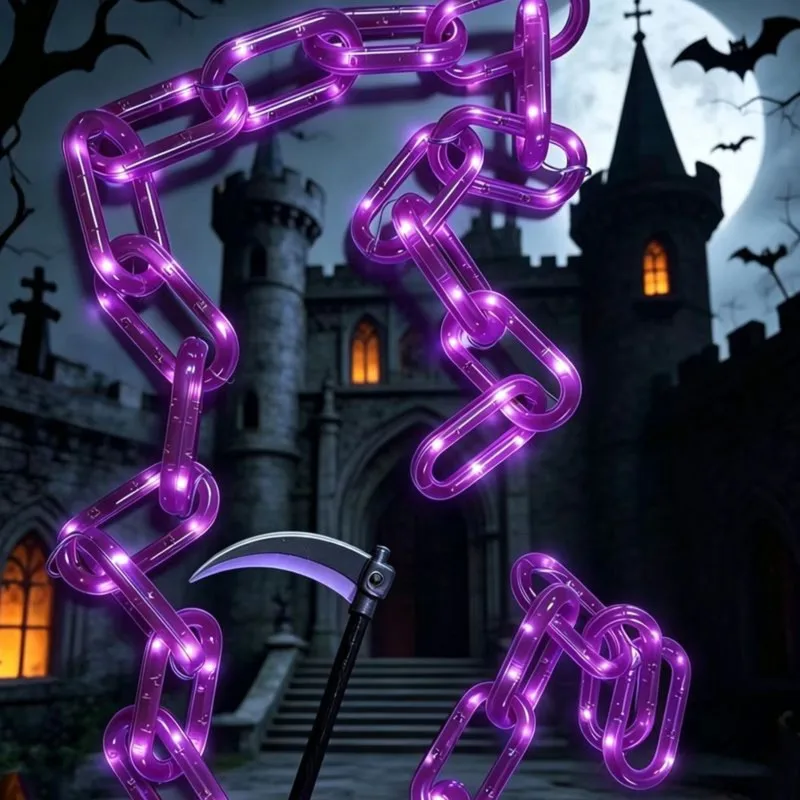 DT16 Halloween Solar LED Chain Lights 2M 8 Lighting Modes Spooky Plastic Chain Props for Haunted House Indoor Outdoor Decor
