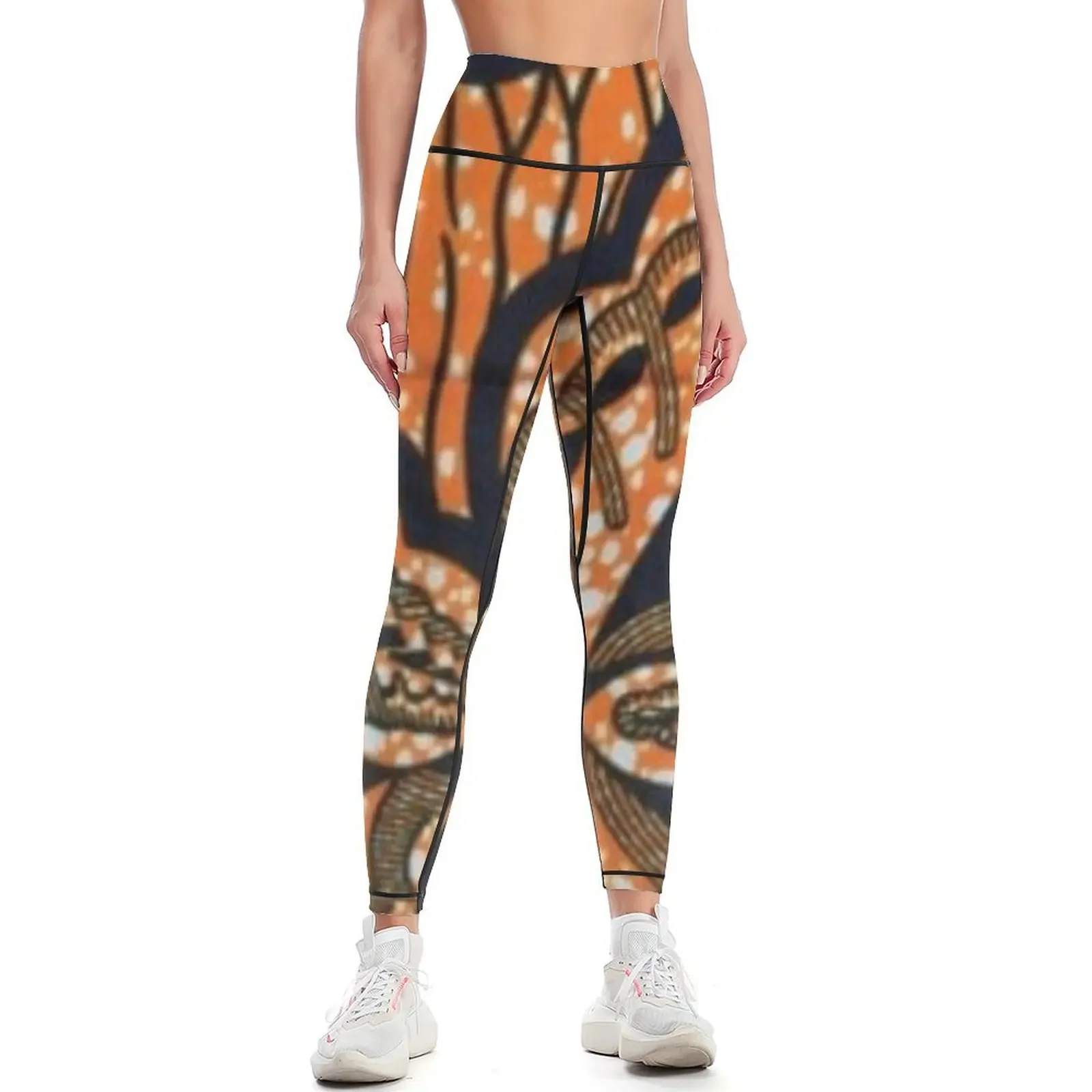 

Orange Leaf African Wax Print Leggings fitness set gym sport set gym pants gym's clothing Womens Leggings