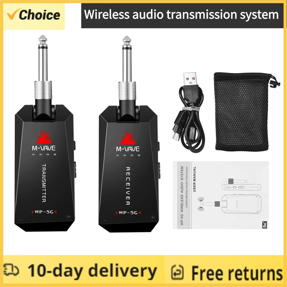 

M-VAVE 5,8G беспроводная гитарная система, перезаряжаемый аудиопередатчик, приемник, усилитель для гитары, аксессуары для гитары, кабель Type-C