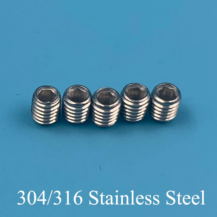 M6 M6*6/10/12/16/20/25/30mm 316 Stainless Steel 316SS DIN916 Inner Hex Hexagonal Socket Allen Head Grub Bolt Cup Point Set Screw