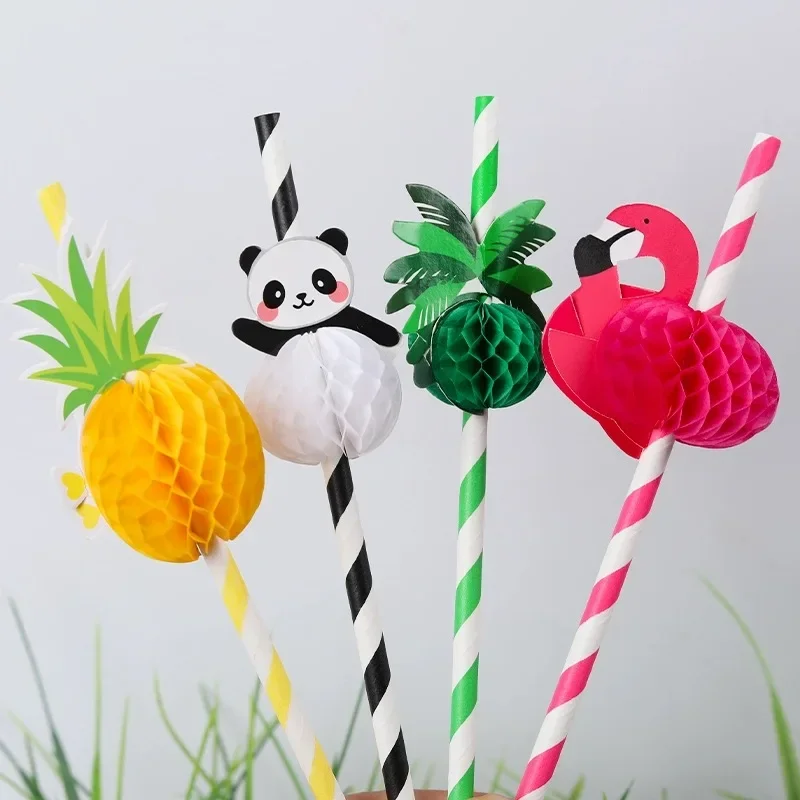 Creative 50pcs Cute Animal Disposable Degradable Paper Eco Friendly Straw Party Juice Cocktail Decorative Straw