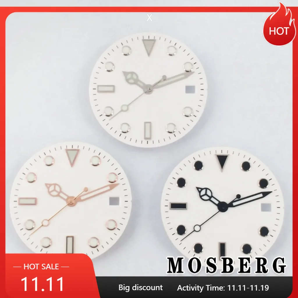 White 28.5mm Sterile Luminous Watch Dial With Watch Hands For NH35 NH36 ETA 2824 2836 Miyota 8215 8205 DG2813 3804 Movement