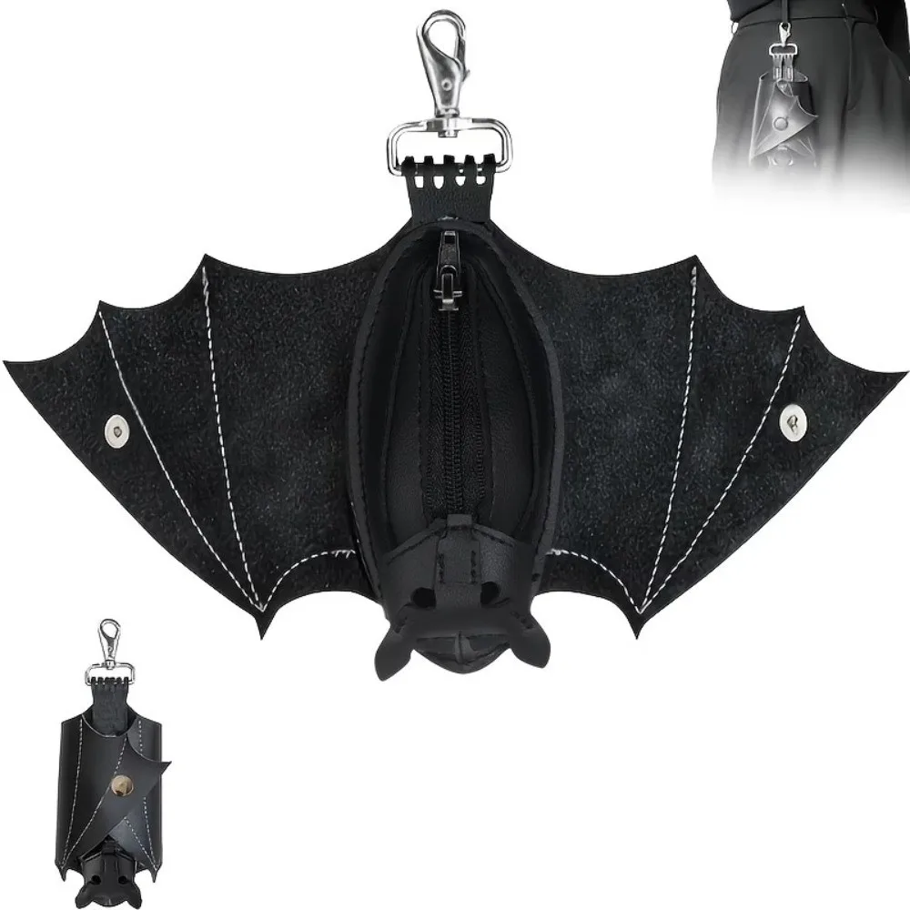 Funny Creative Bat Wallet Keychain Zipper Bag Hanging Halloween Bat Pendant Coin Purse Ornaments Leather Bat Keychain Key Decor