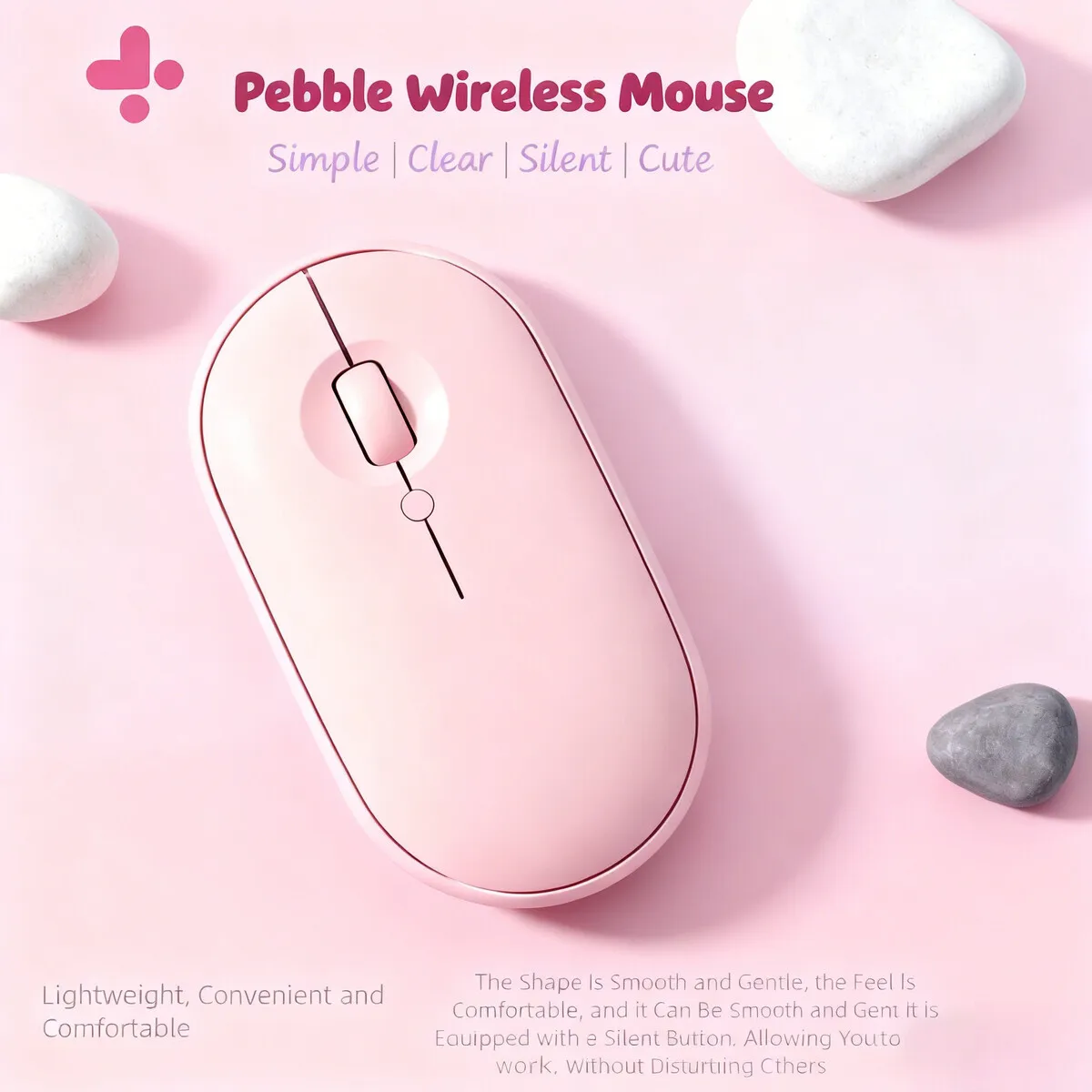 Image of Niedliche, glatte, kieselförmige Bluetooth-Maus mit kabellosem Dual-Mode-Modus, stumm, ergonomisch, leicht, tragbar, für Desktop-Laptops, Geschenke