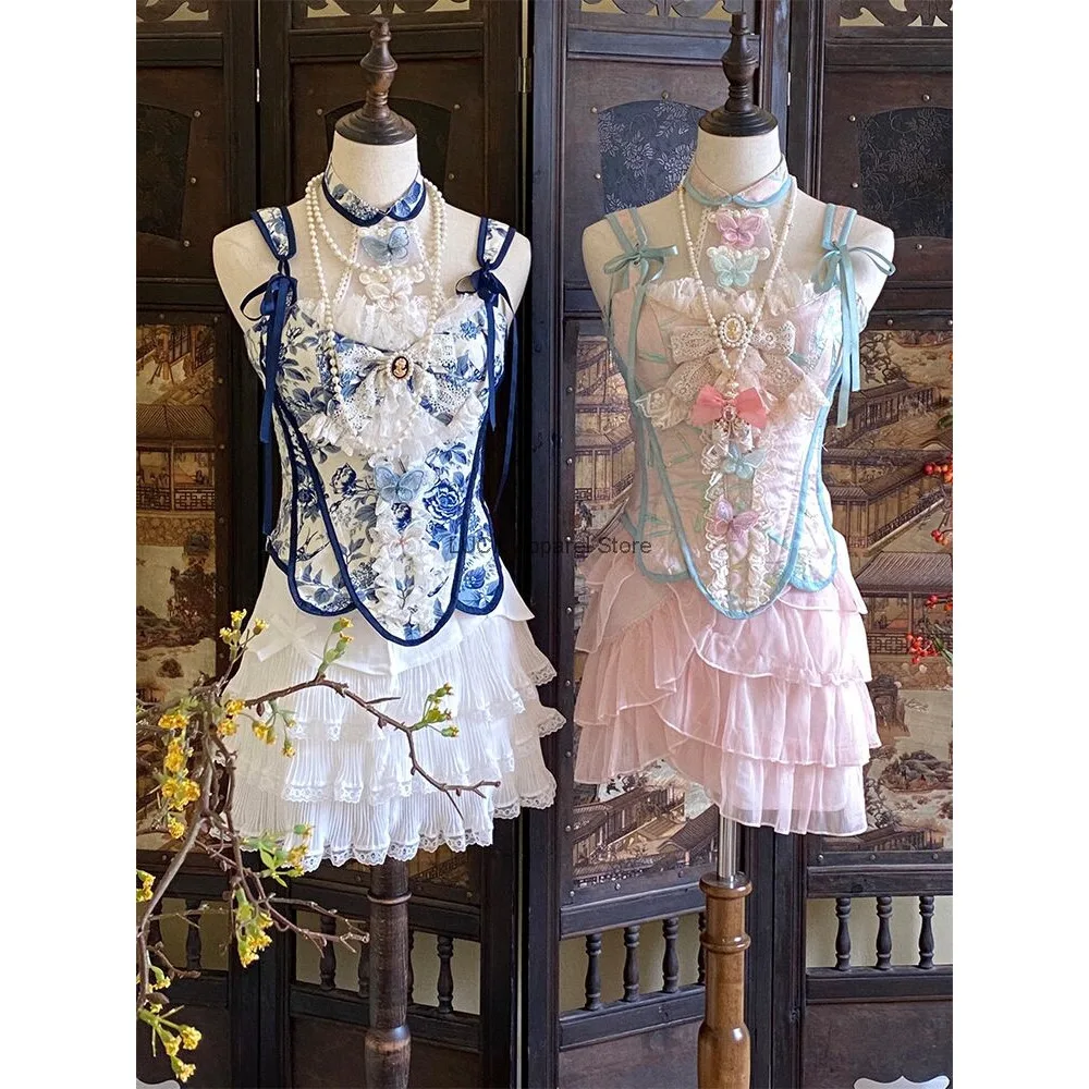 Vestido de princesa francesa para niña, estética romántica Oriental, Cheongsam, Chinoiserie, Lolita