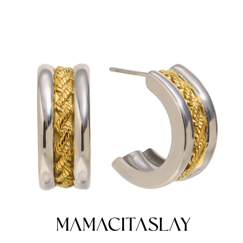 MamacitaSlay 316L Edelstahl C-förmige Hanfseil-förmige Ohrringe, 18 Karat vergoldet, wasserdicht, Schmuck, einzigartige Damen-Ohrringe