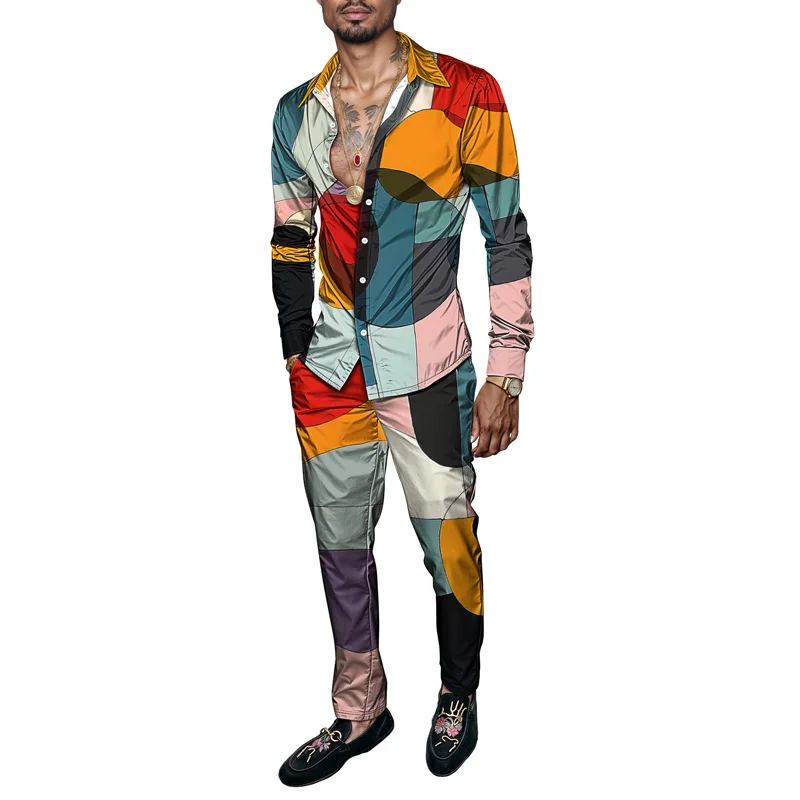 

Fashion 2025 Spring/Summer Men's Shirt Set Printed Simple 2 Piece Set for Men's Luxury Party Long Sleeve Suit Comfortable Fash