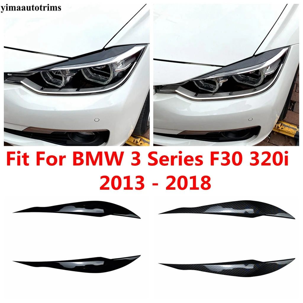 

2pcs Car Carbon Fiber / Black Headlight Eyebrow Stickers Cover Trim For BMW 3 Series F30 320i 2013 - 2018 Auto Light Accessories