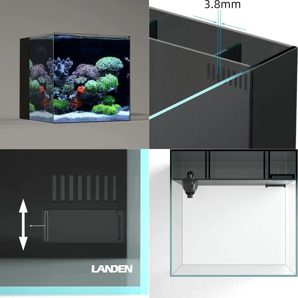 

40C 11 Gallon Ultra Clear Glass Rimless Low Iron Aquarium Tank with Rear Filtration Chamber and Return Pump for Saltwater Enviro