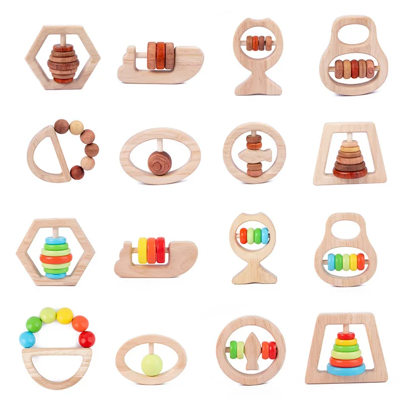 

Baby Wooden Rattle Hand Teething Wood Ring Makes A Sound Montessori Educational Toy Attract Attention Toddler SensoryToys