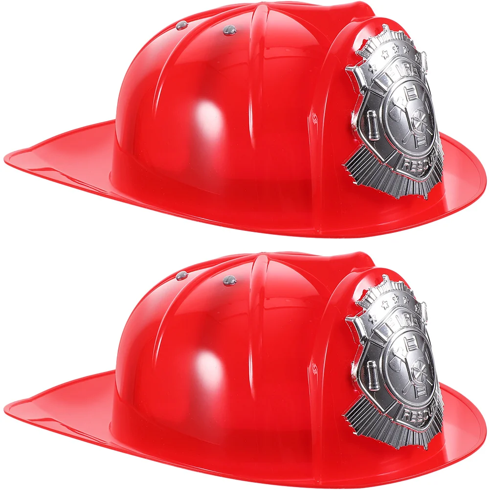 

2 Pcs Boys Hats Firefighter Party Favors Costume Prop Halloween Children Fireman Accessory Red Plastic Women's