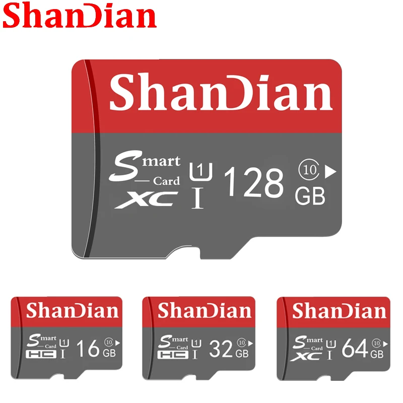 SHANDIAN Mini Smart Memory Card 128GB 64GB Smart SD Card Gray Class10 Flash 32GB 16GB Memory Card for Smartphone/Tablet Camera