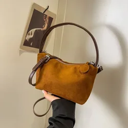 Woolen Zipper 2024 New Product Handbag Solid Color High Beauty Autumn Fashion Shoulder Bag Soft Versatile Trendy Crossbody Bag