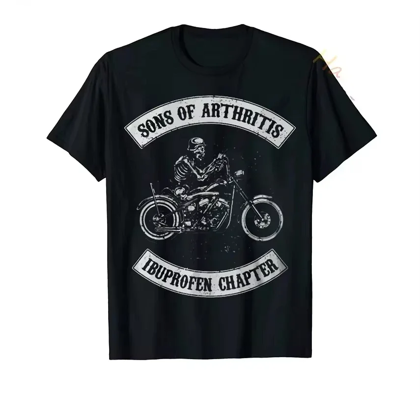 Streetwear Sons with Arthritis Ibuprofen Chapter Funny Biker Skull T Shirt Black Vintage Mens Graphic tee Gothic Ropa Hombre top