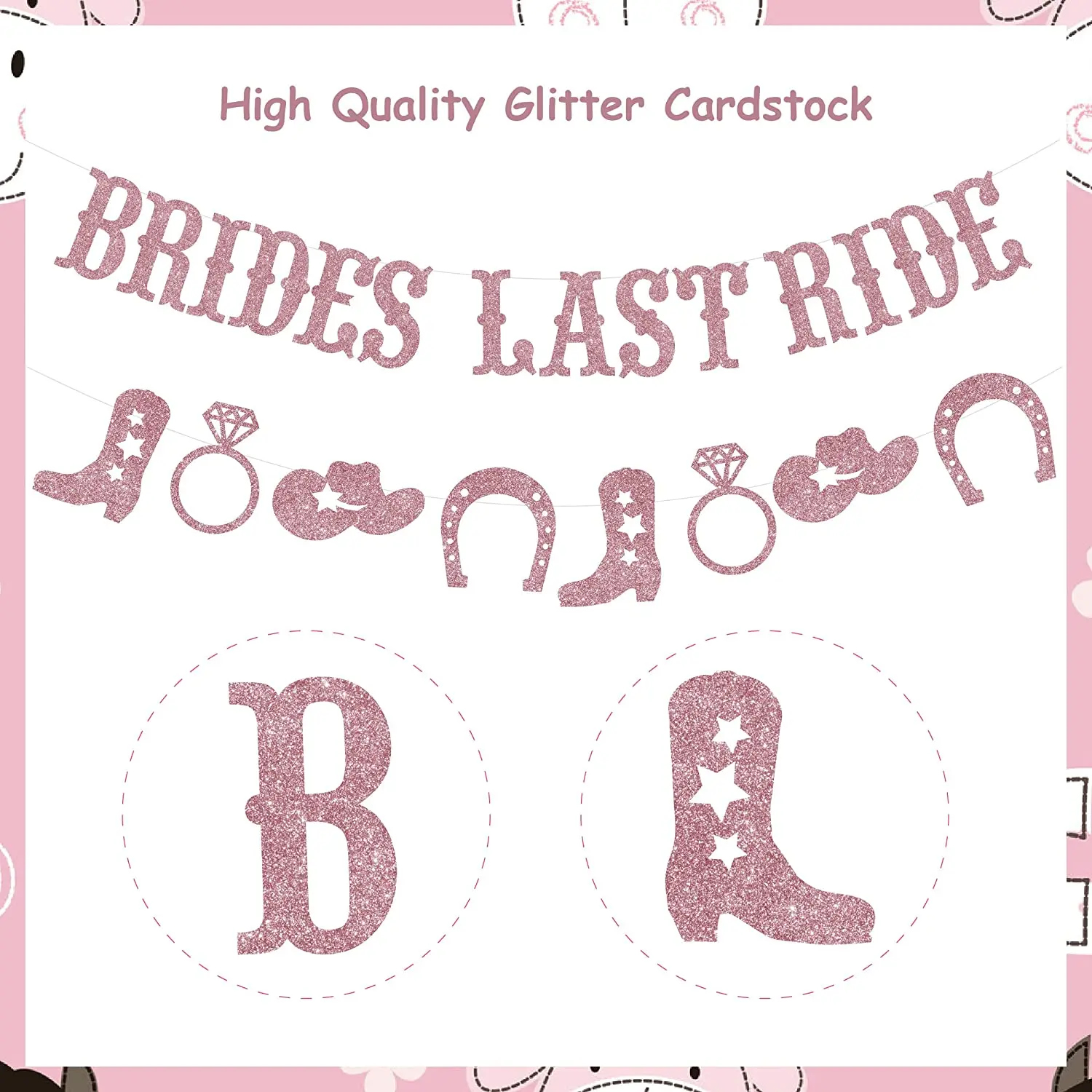 Funmemoir Rose Gold Glitter Brides Last Ride Banner Western Cowgirl Bachelorette Party Decoration Garland Bridal Shower Supplies