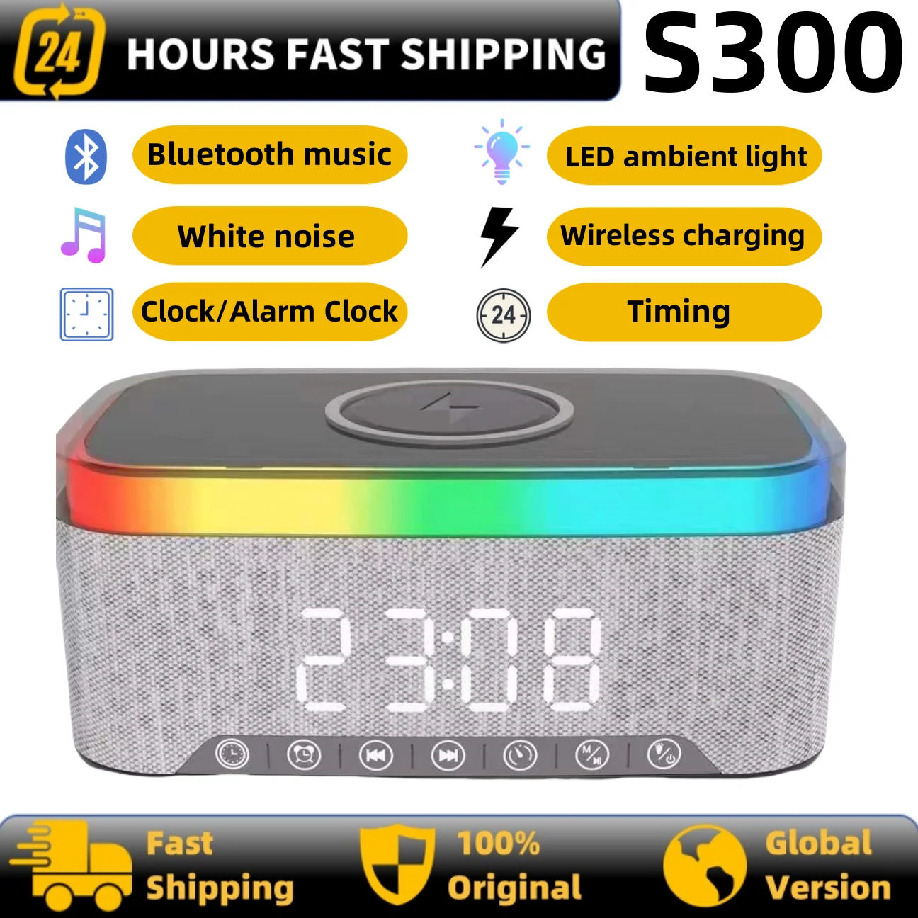 Bluetooth music speaker answering phone, wireless charging clock, alarm clock, dazzling atmosphere light