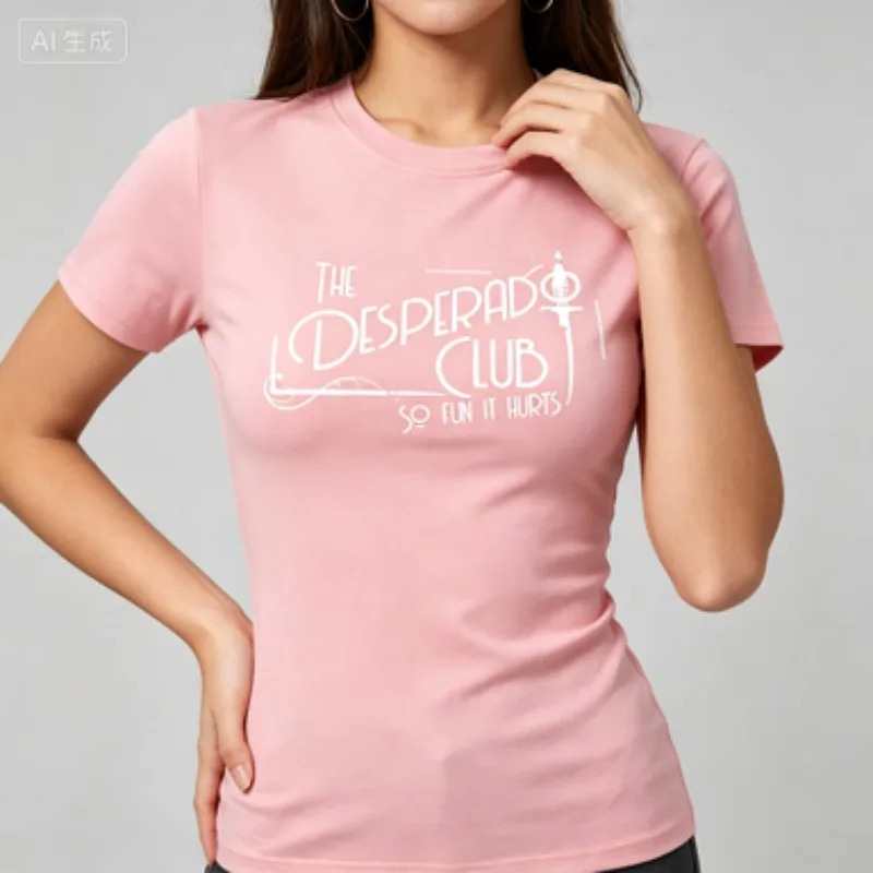 Womens Cotton Short Sleeve Tshirt The Desperado Club So Fun It Hurts Vintage Art Font Graphic Retro Aesthetic Tee