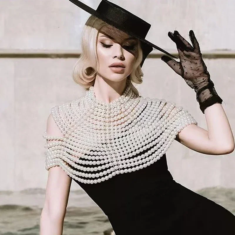 فاسق اللؤلؤ المرأة تانك القمم القوطية بلوزة المتضخم فقاعة الخرز المنسوجة يدويا شال اكسسوارات مهرجان المحاصيل الأعلى بالجملة OEM