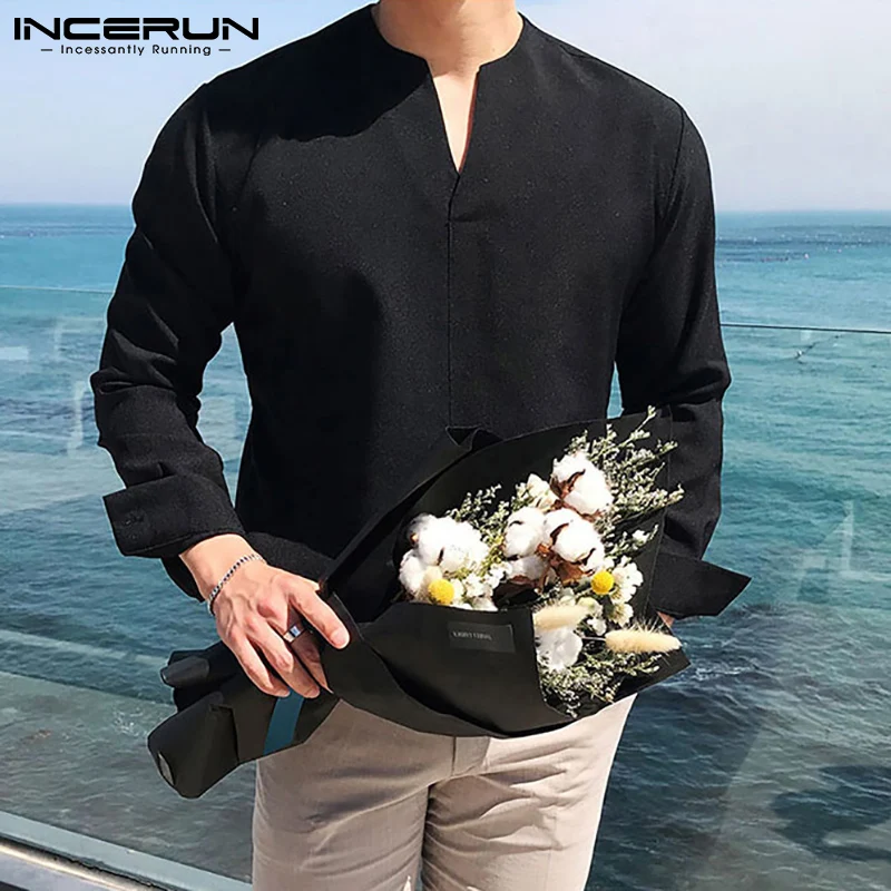 INCERUN Tops 2024 Casual Men\'s Spring Blouse Handsome Male Thin long-sleeved Shirts Loose Hot Sale Fashion Stylish Blouse S-3XL