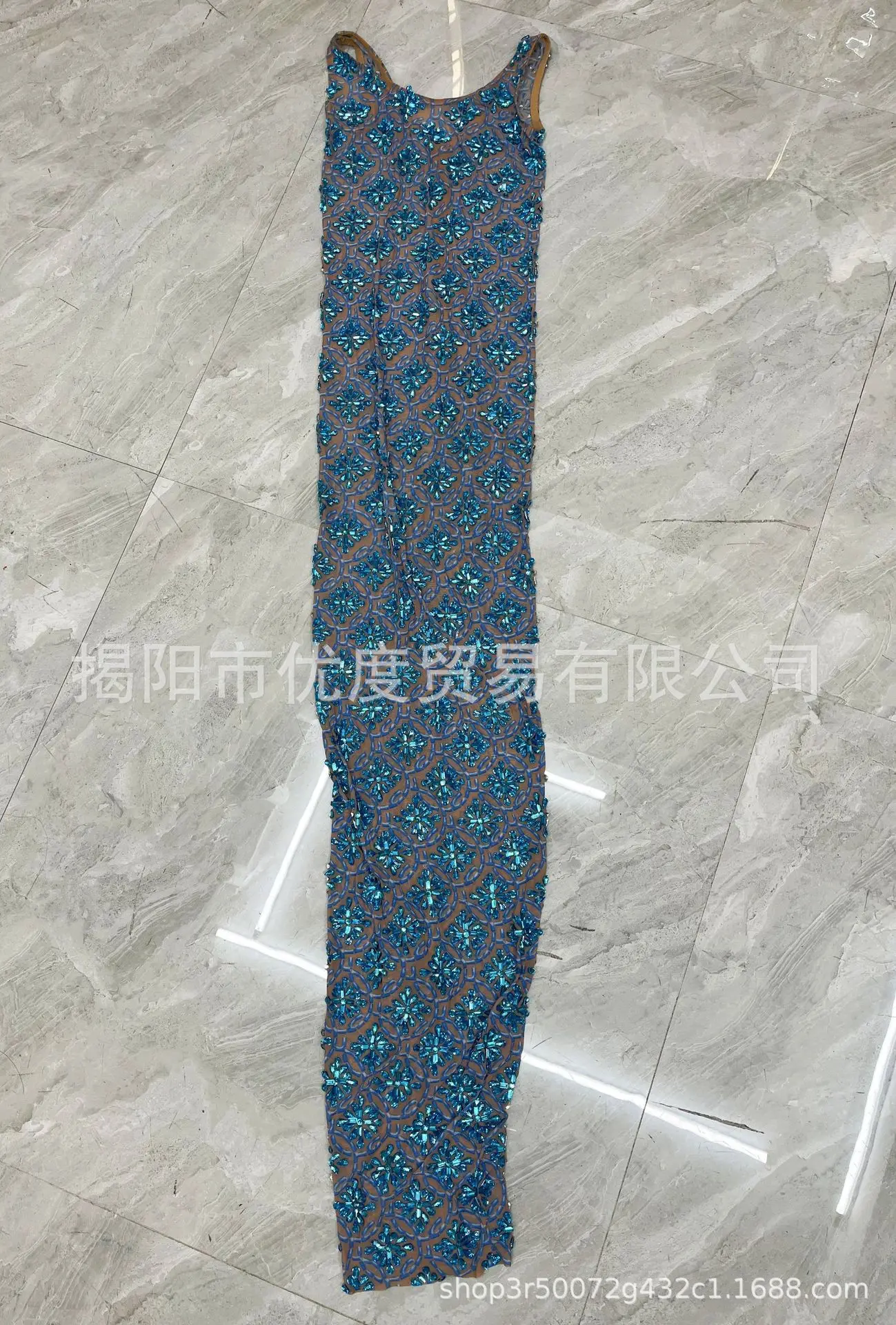 أنيقة المحيط الأزرق الماس تألق حجر الراين فستان شبكي كوكتيل حفلة ليلة مرحلة الأداء طويل التناسخ من أي وقت مضى جميلة