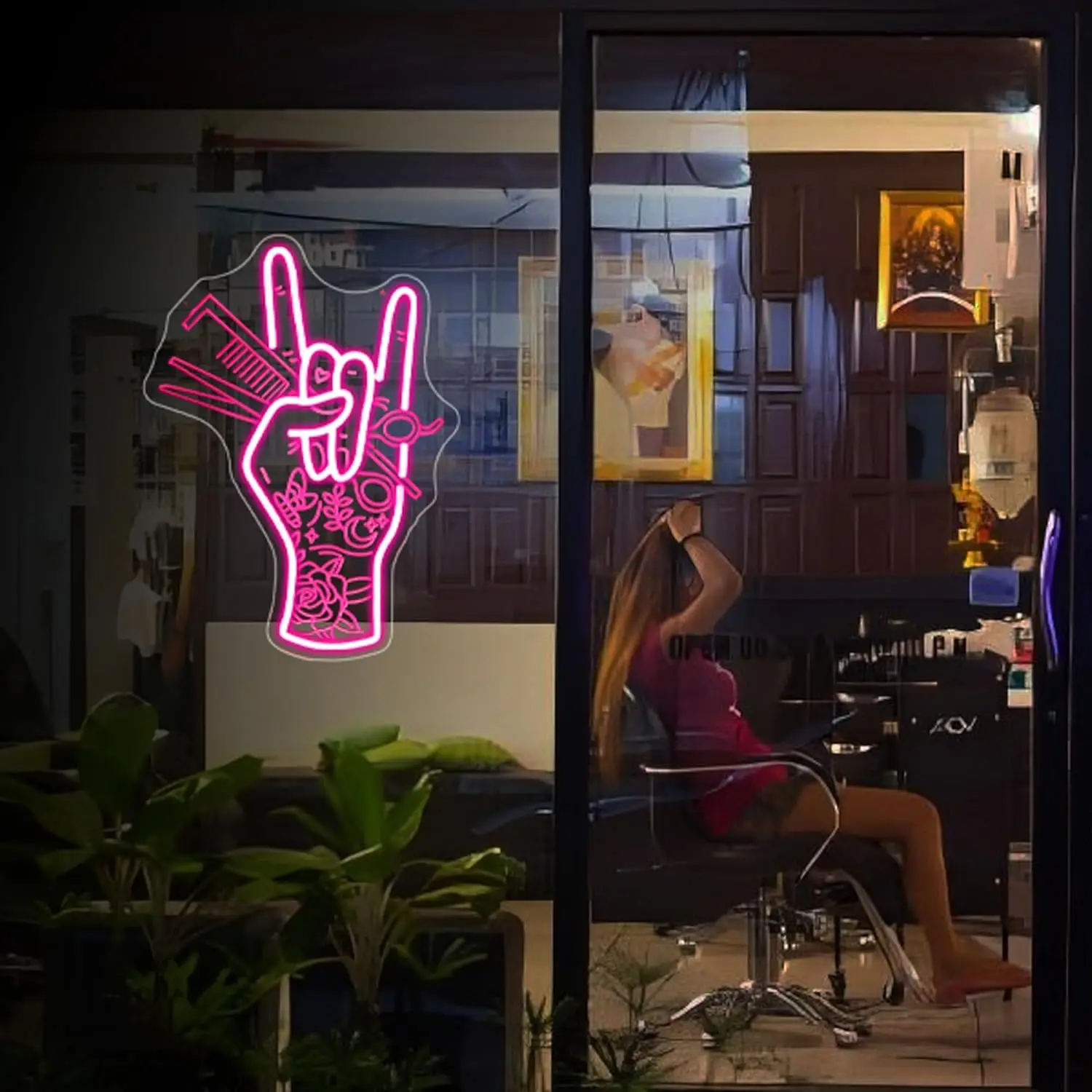 صالون الشعر LED النيون تسجيل لديكور الحائط الوردي ثلاثية الأبعاد نقش ضوء ديكور المنزل للأعمال غرفة نوم نادي متجر الحفلات USB الطاقة #6