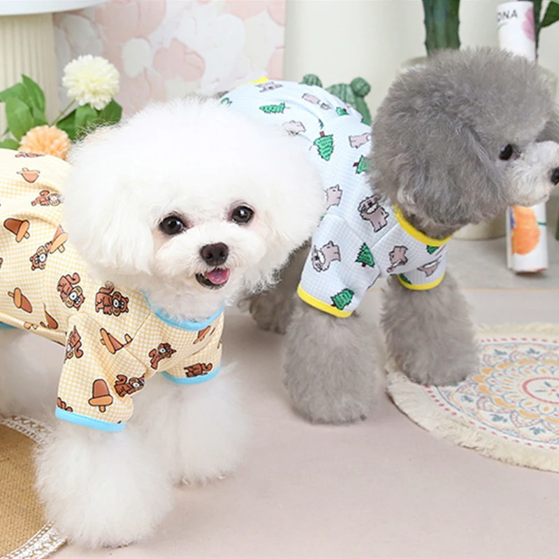 Fashion Pet Dog Clothes for Small Dogs Spring Dog Jumpsuit Cartoon Print Puppy Pajamas Cute Cat Clothing Pet Chihuahua Clothes