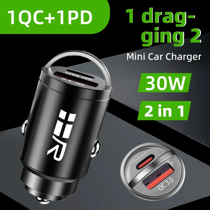 Мини-автомобильное зарядное устройство 30 Вт, быстрая зарядка для QC3.0 PD USB Type C, автомобильное зарядное устройство для мобильного телефона Volvo XC90 XC60 V50 S80 S40 AWD V90 S90