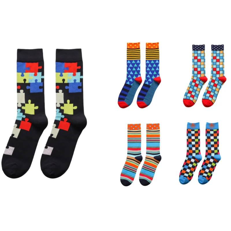 1 Pair Men\'s Trendy Colorful Plaid Pattern Mid-calf Socks, Breathable Comfy Street Style Socks For All Seasons