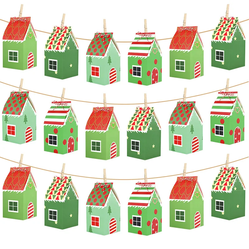 

12Pcs Christmas Gift Box House Shape Candy Cookie Packaging Supplies Xmas Tree Ornaments Home Decoration 2025 Navidad New Year