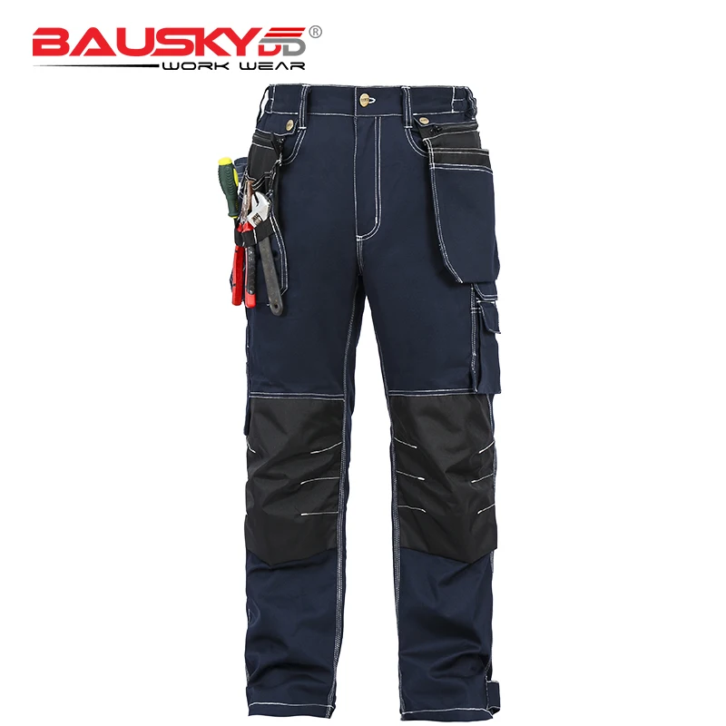 Bauskydd-Pantalon de travail multi-poches pour hommes, 100% coton, durable, avec genouillères brûleur, vêtements de travail