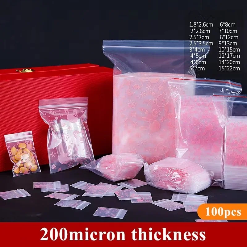 100PCS Pink Rabbit Plastic PE Ziplock Storage Bag DIY Lovely Beauty Jewelry Trinkets Chains Earrings Toys Gift Packaging Pouches - view 6